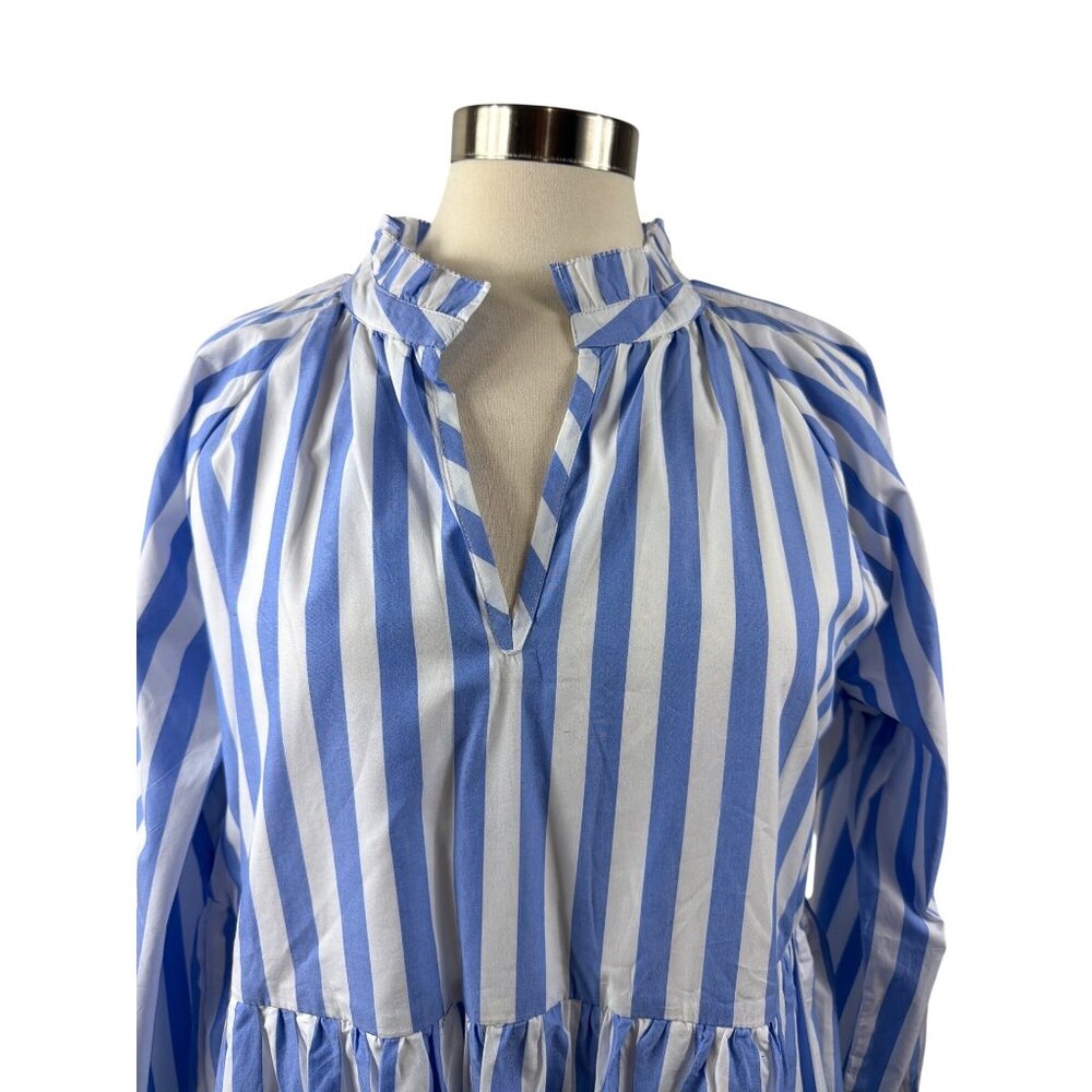 J.Crew Striped Tiered Cotton Dress XL Blue & White - Picture 9 of 16